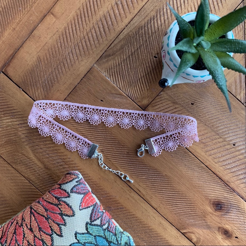 Pink Lace Flower Choker Necklace